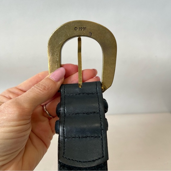 Vintage Brighton Blue Leather Belt Brass Buckle 1991